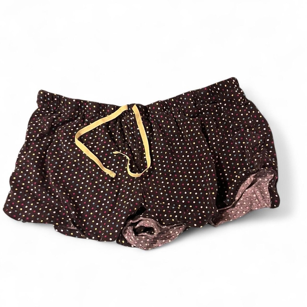 Secret Treasures Brown Polka Dot Ruffle Pajama Shorts with Yellow Tie
